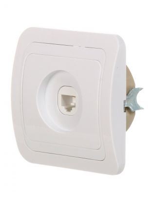 Розетка компьютерная скрытой установки, 1 гнездо, без заземления, 1 А, пластик, IP20, белая, RJ45, UNIVersal, Валери, В0035