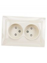 Розетка скрытой установки, 2 гнезда, без заземления, 16 А, с защитными шторками, ABS пластик, IP20, слоновая кость, UNIVersal, Севиль, Б-С0048