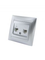 Розетка телефонная + компьютерная скрытой установки, без заземления, серебряный металлик, TDM Electric, Лама RJ11+RJ45, SQ1815-0219