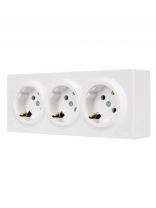 Розетка открытой установки, 3 гнезда, с заземлением, 16 А, 220 В, пластик, IP20, белая, закрытый корпус, Lezard, Leto, 752-0200-127BUP