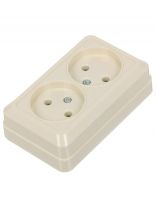 Розетка открытой установки, 2 гнезда, без заземления, 16 А, ABS пластик, IP20, слоновая кость, UNIVersal, Олимп, Б-О0102