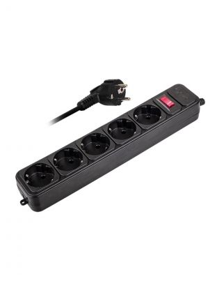 Сетевой фильтр 5 гнезд, 1.8 м, 3х0.75 мм2, с заземлением, 10 А, черный, ФАZА, FOP-05GS-180-bk, 5007628