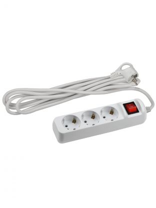 Удлинитель бытовой 3 гнезда, 5 м, ПВС, 3х0.75 мм2, с заземлением, 10 А, выключатель, Эра, UX-3es-5m, Б0035755