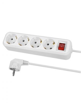 Удлинитель 4 гнезда, 3 м, с заземлением, 16 А, выключатель, 3680 Вт, белый, TDM Electric, Народный У
