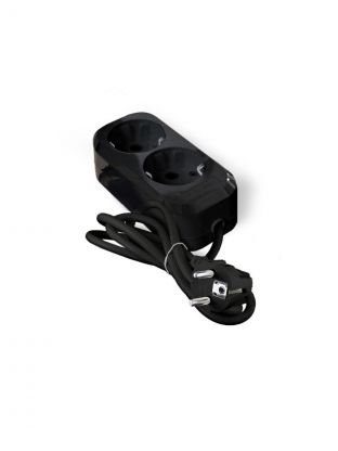 Удлинитель бытовой 2 гнезда, 2 м, ПВС, 3х1 мм2, с заземлением, черный, UNIVersal, Премиум, Е-302, 2175