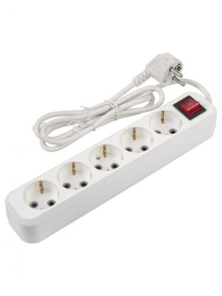 Удлинитель бытовой 5 гнезд, 1.5 м, ПВС, 3х1 мм2, с заземлением, 16 А, выключатель, 3500 Вт, General Lighting Systems, 470107