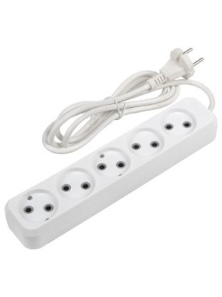 Удлинитель бытовой 5 гнезд, 5 м, ПВС, 2х0.75 мм2, без заземления, 10 А, 2200 Вт, General Lighting Systems, 470085