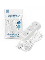 Удлинитель бытовой 3 гнезда, 3 м, ПВС, 2х0.75 мм2, без заземления, 10 А, 2200 Вт, Domtok, 2371