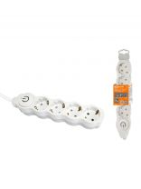 Удлинитель бытовой 4 гнезда, 7 м, ПВС, 3х1 мм2, с заземлением, 16 А, выключатель, бело-серый, TDM Electric, Люкс, SQ1303-0182