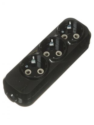 Колодка розеточная 3 гнезда, 2 + 3, с заземлением, 16 А, черный, TDM Electric, Народная, SQ1806-0426