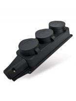 Колодка розеточная 3 гнезда, с заземлением, 16 А, с заглушкой, 1-фазная, IP44, каучук, черный, UNIVersal, Компакт