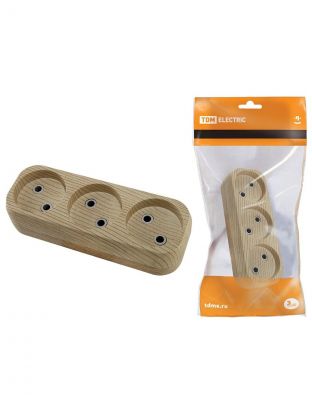 Корпус удлинителя 3 гнезда, 2 полюса, без заземления, 10 А, сосна, TDM Electric, Эко, SQ1806-0047