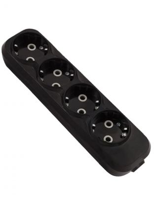 Колодка розеточная 4 гнезда, 2 + 3, с заземлением, 16 А, черный, TDM Electric, Народная, SQ1806-0429