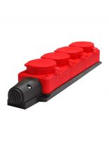 Колодка розеточная 4 гнезда, с заземлением, 16 А, с заглушкой, 1-фазная, IP44, каучук, красный, UNIVersal, 3074