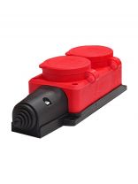 Колодка розеточная 2 гнезда, с заземлением, 16 А, с заглушкой, 1-фазная, IP44, каучук, красный, UNIVersal, 3072