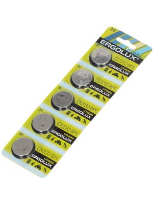 Батарейка Ergolux, CR2032, литиевая, 3 В, блистер, 5 шт, 12051
