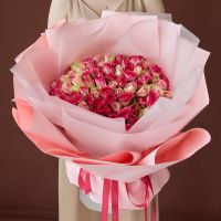 101 роза розовый микс (40 см) в пышном оформлении