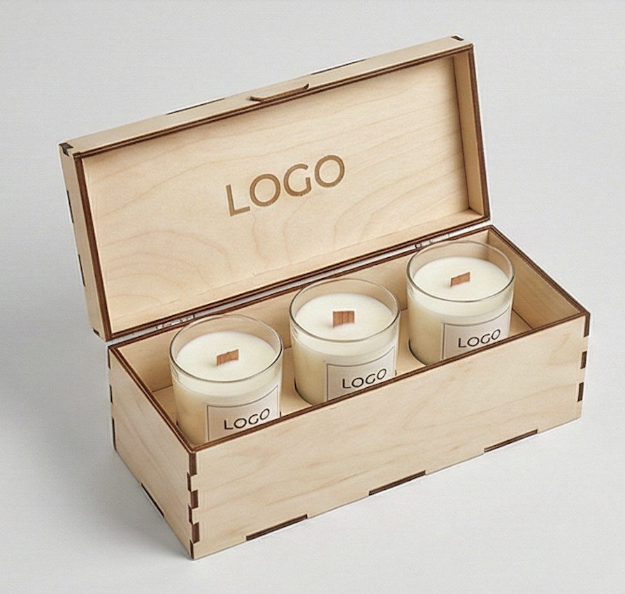 Коробка для свечей бренда (2–3 шт) с логотипом