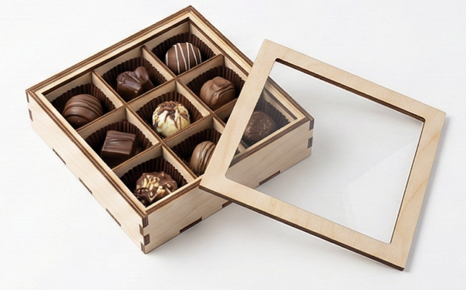 Коробка для конфет (9 ячеек) с прозрачной крышкой