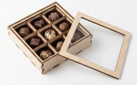 Коробка для конфет (9 ячеек) с прозрачной крышкой