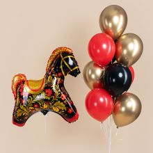 БУКЕТ ШАРОВ "ЛОШАДКА" ХОХЛОМА  С ГЕЛИЕМ.