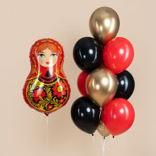 БУКЕТ ШАРОВ "МАТРЕШКА" ХОХЛОМА  С ГЕЛИЕМ.