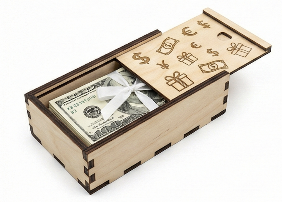 Коробка со сдвижной крышкой для денег/купюр (подарочная)