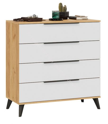 Комод «Джоли» с опорами Черный матовый, Дуб Крафт золотой/Белый матовый