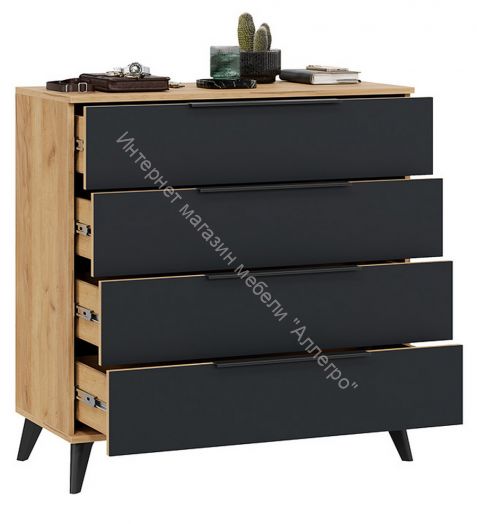 Комод «Джоли» с опорами Черный матовый, Дуб Крафт золотой/Графит матовый