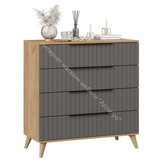 Комод «Хилтон» с опорами Бук матовый, Дуб Крафт золотой, Графит матовый
