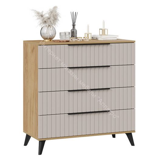 Комод «Хилтон» с опорами Черный матовый, Дуб Крафт золотой, Мокко матовый