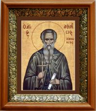 Икона Афанасий Афонский в киоте с басмой Виноградная Лоза (UV-печать)(33030)