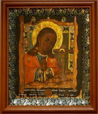 Ахтырская икона Божьей Матери в киоте с басмой Виноградная Лоза (UV-печать)(30133)