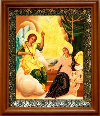 Икона Благовещение Пресвятой Богородицы в киоте с басмой Виноградная Лоза (UV-печать)(30138)