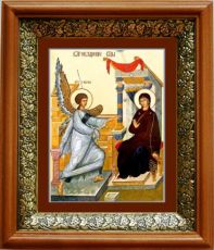 Икона Благовещение Пресвятой Богородицы в киоте с басмой Виноградная Лоза (UV-печать)(33031)