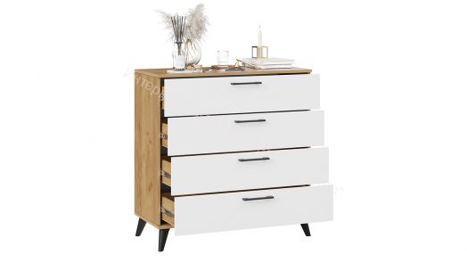Комод «Нео» с опорами Черный матовый, Дуб Крафт золотой, Белый
