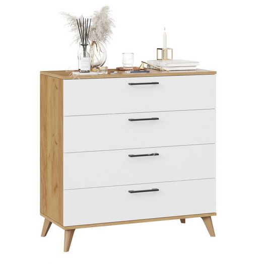 Комод «Нео» с опорами Бук матовый, Дуб Крафт золотой, Белый