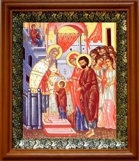 Икона Введение во храм Пресвятой Богородицы в киоте с басмой Виноградная Лоза (UV-печать)(30170)