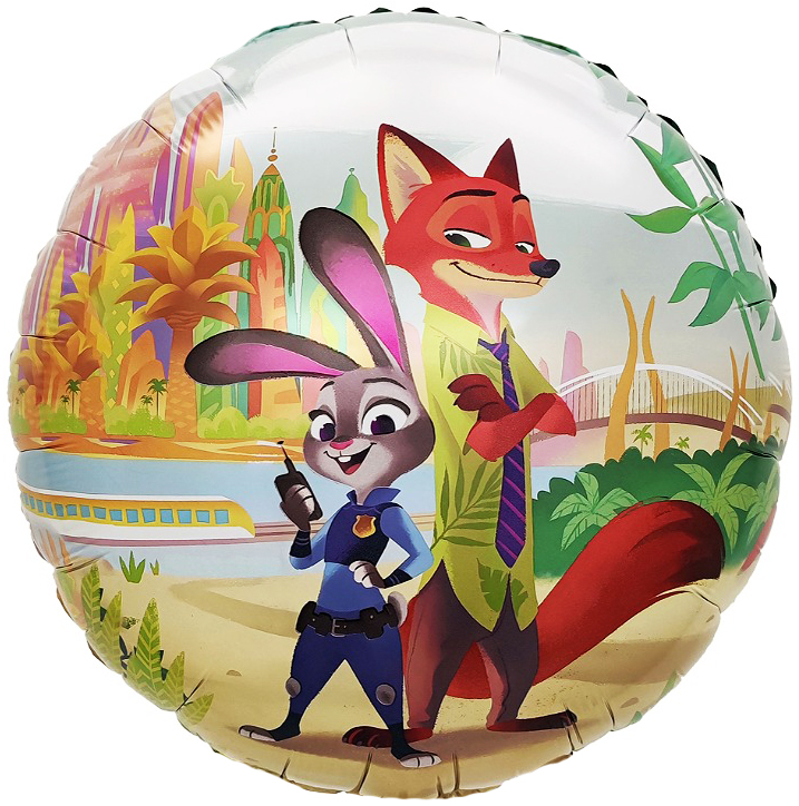 Зайчик и Лис круглый шар фольгированный с гелием