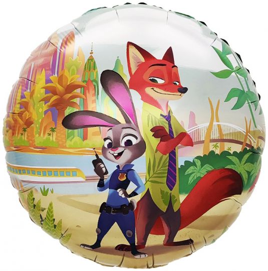 Зайчик и Лис круглый шар фольгированный с гелием