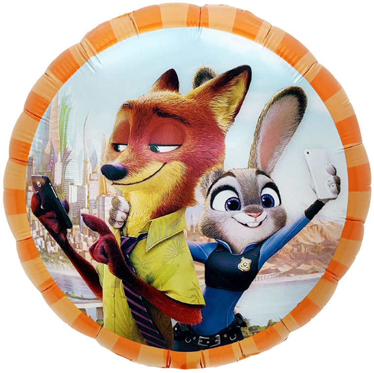 Зайчик и Лис оранжевый круглый шар фольгированный с гелием