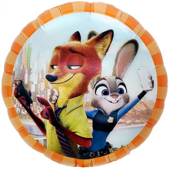 Зайчик и Лис оранжевый круглый шар фольгированный с гелием