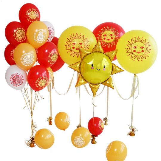 Большое масленичное оформление из шаров с гелием