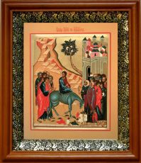 Икона Вход Господень в Иерусалим в киоте с басмой Виноградная Лоза (UV-печать)(30220)