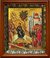Икона Вход Господень в Иерусалим в киоте с басмой Виноградная Лоза (UV-печать)(30225)