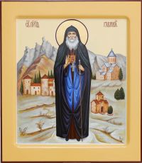 Рукописная икона Гавриил Ургебадзе 27х31 см (сусальное золото - нимб, ковчег)