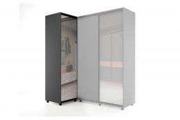 Шкаф-купе -PRIME CORNER Угловой с зеркалом ОРС12-6.Z (1806*1205*2300мм), Темно-серый/белый шелк