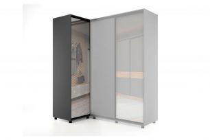 Шкаф-купе -PRIME CORNER Угловой с зеркалом ОРС12-6.Z (1806*1205*2300мм), Темно-серый/белый шелк