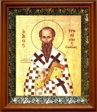 Икона Григорий Нисский в киоте с басмой Виноградная Лоза (UV-печать)(30273)