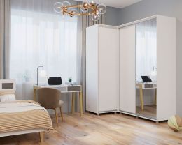 Шкаф-купе -PRIME CORNER Угловой ОРС12-6.D (1806*1205*2300мм), Белый шелк